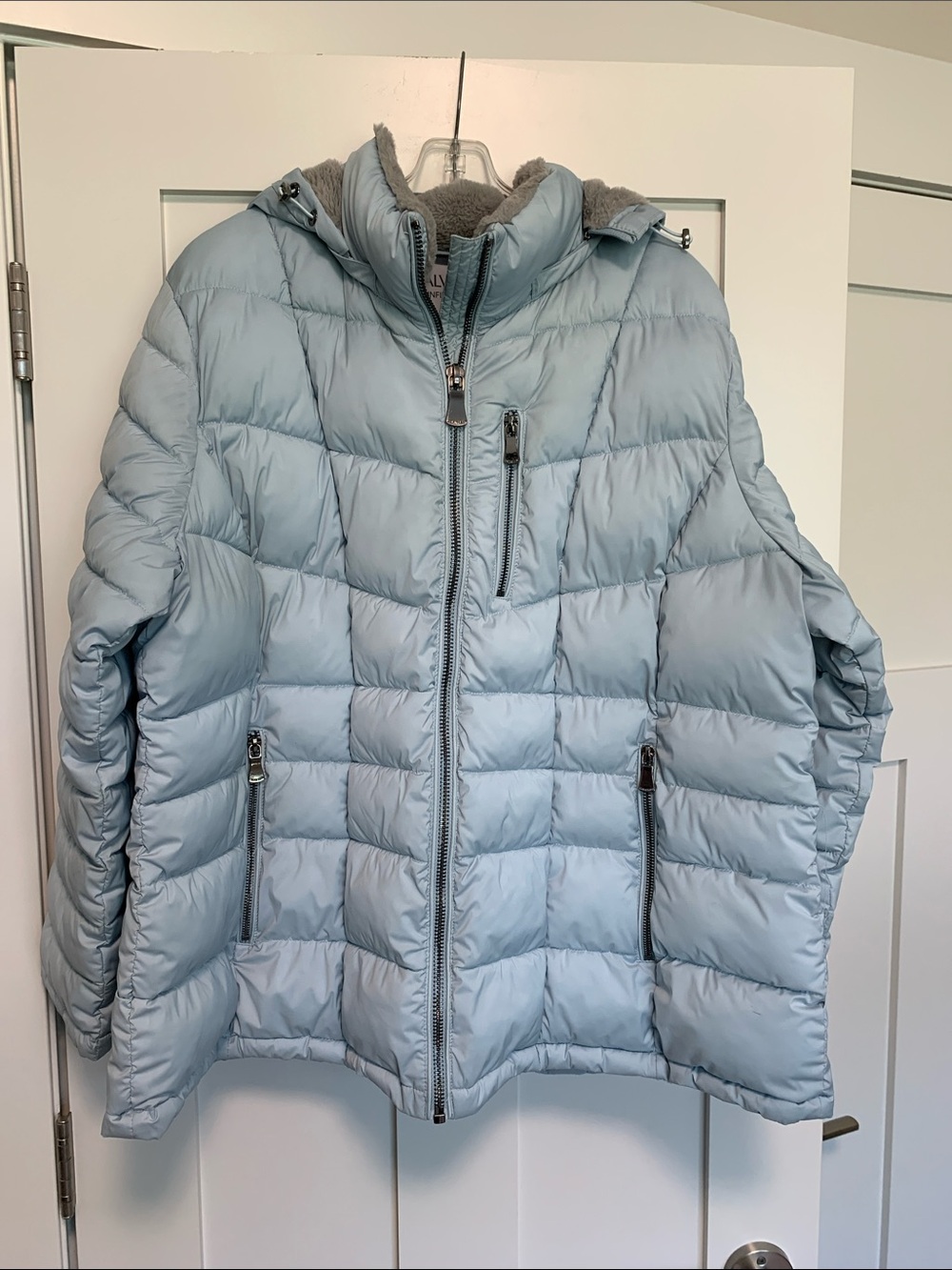 Calvin Klein Light Blue Quilted Puffer Coat with Hood